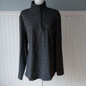 🍋LULULEMON Black Heather Gray Striped Pullover Half 1/2 Zip Jacket Top